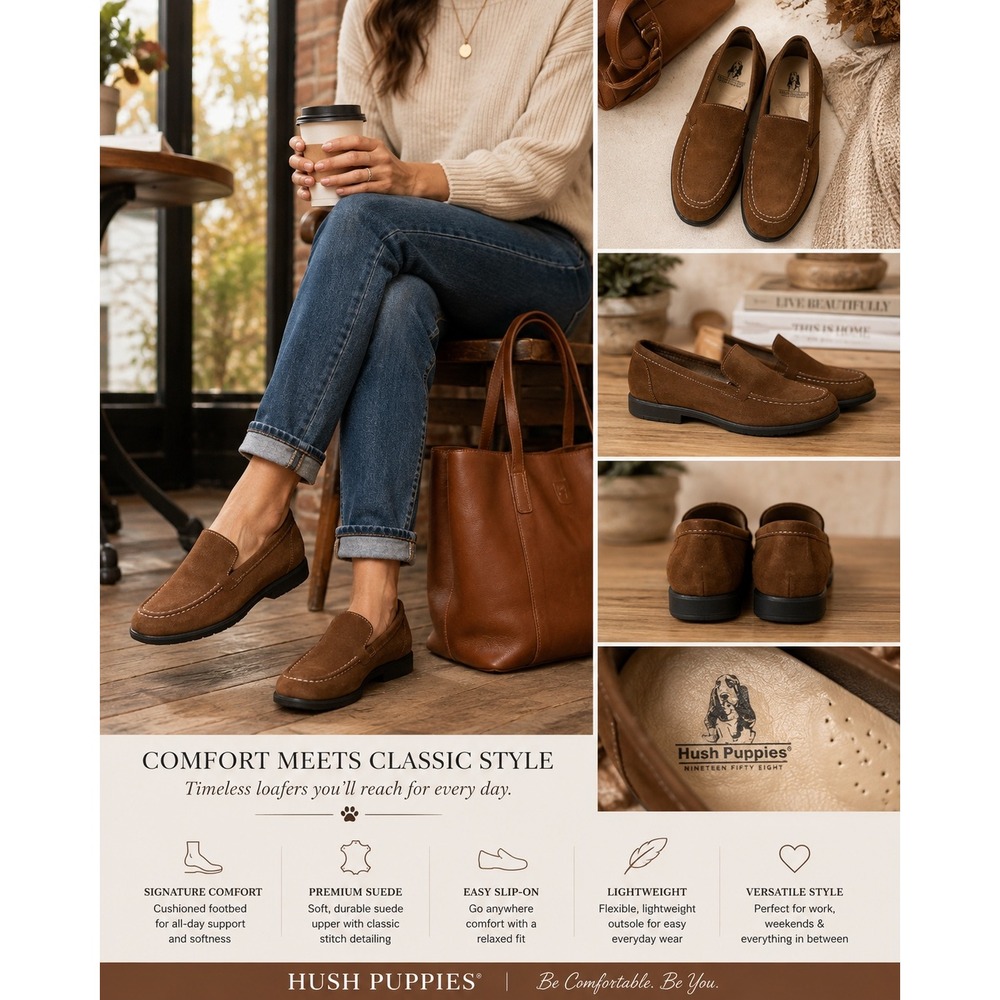 Hush Puppies Women's Brown Suede Loafers Slip On Comfort Shoes Sz 6